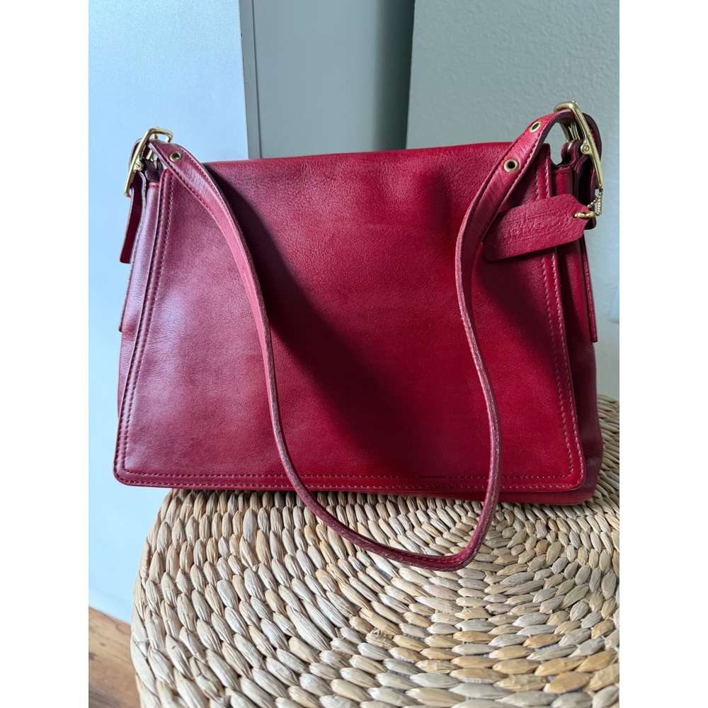 Vintage Coach Red Leather Legacy West Shoulder Flap Bag 9828